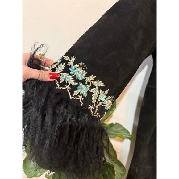 Y2K Leather & Fur Embroidered Penny Lane Coat size 30 - Picture 7 of 12